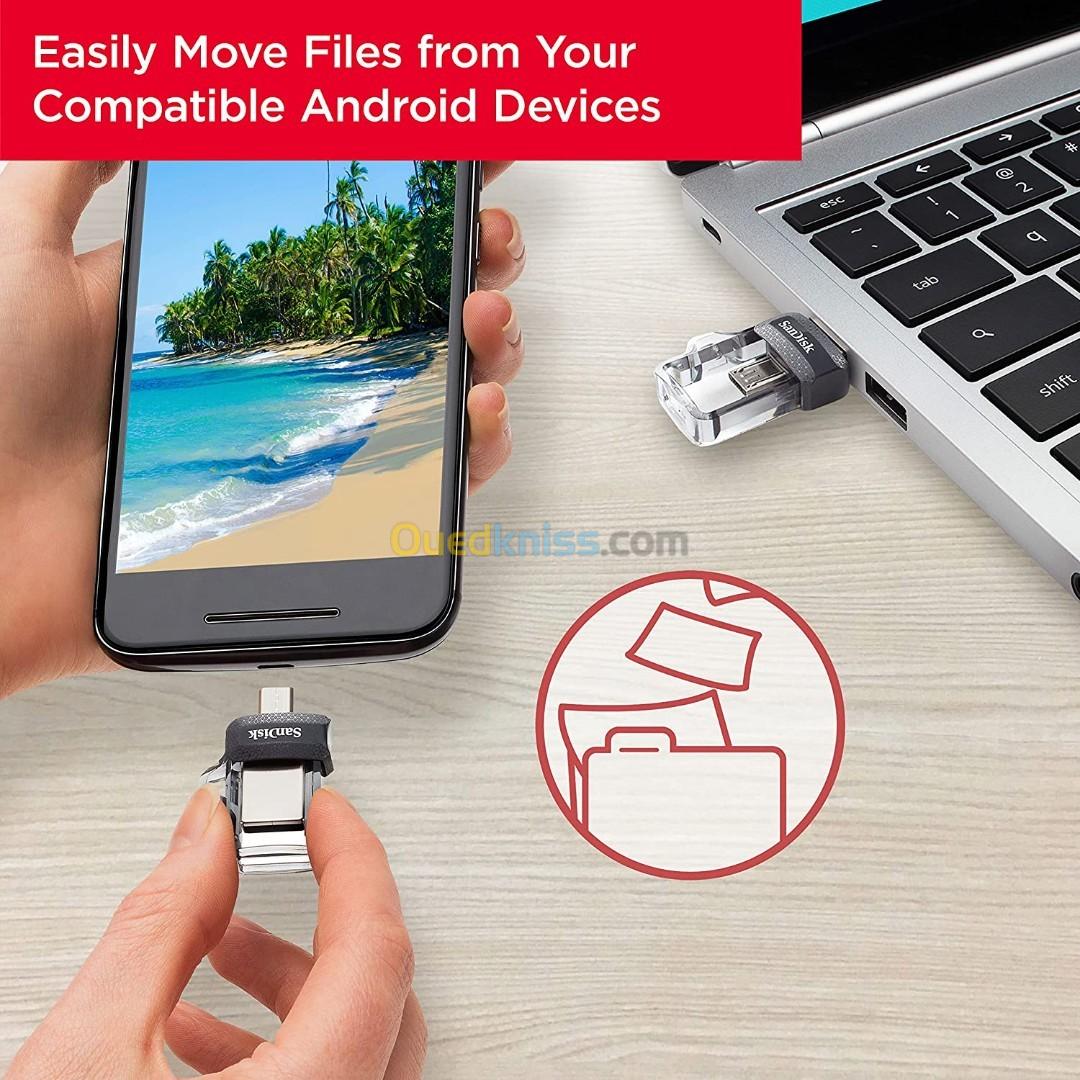 SanDisk 256 Go Ultra Dual Drive m3.0 pour appareils Android  - microUSB, USB 3.0