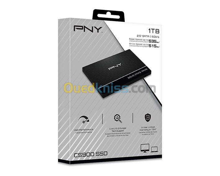 PNY 1To  SSD CS900  Disque Dur Interne  Sata 2,5 Pouces
