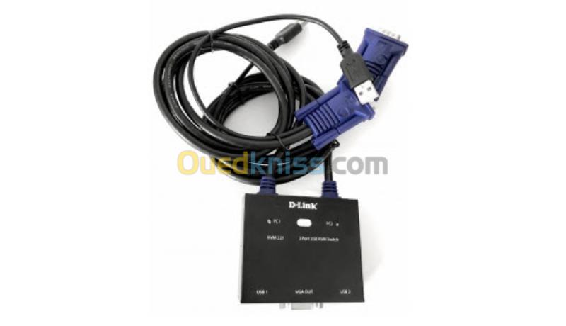 D-Link KVM-221 2-Port KVM Switch Avec VGA - USB Ports    