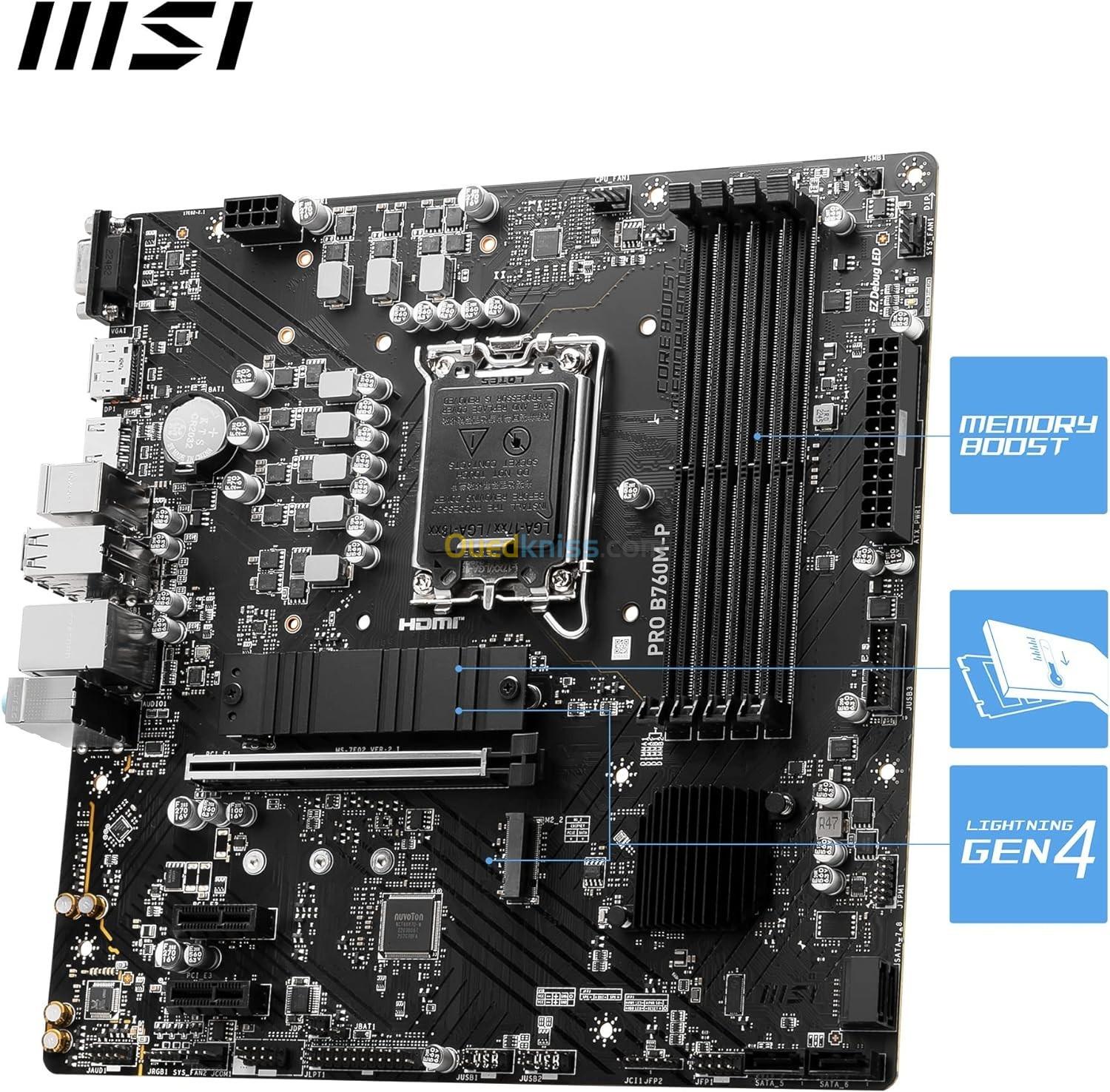 CARTE MÈRE MSI PRO B760M-P Micro ATX- Socket INTEL B760 EXPRESS LGA1700 - 4xDDR5- 4xM.2 PCIe 4.0.