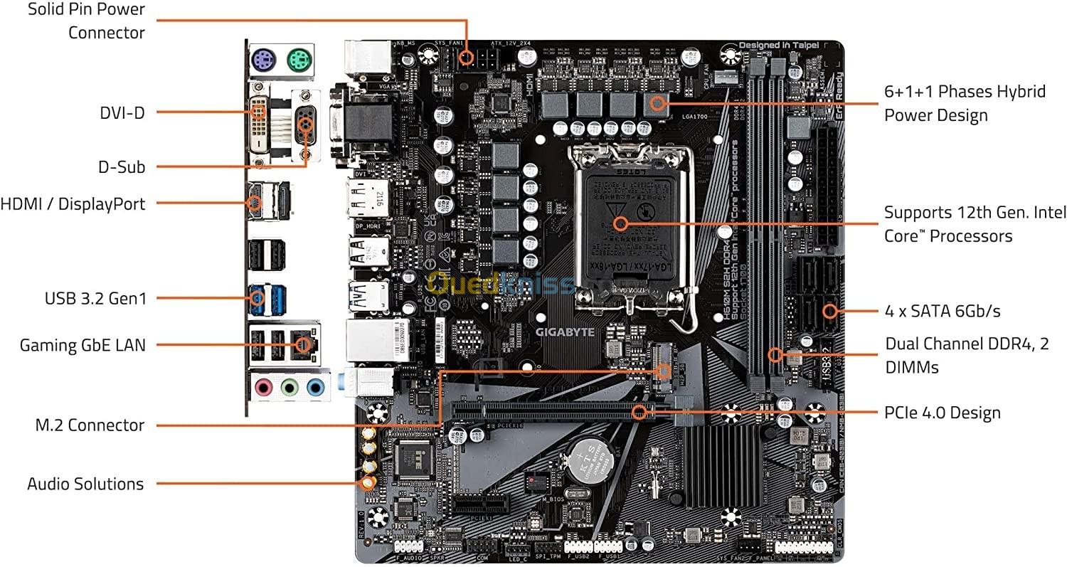 Carte mère Gigabyte H610M S2H DDR4 micro ATX Socket 1700  - 2x DDR4 - M.2 PCIe 4.0 - USB 3.0