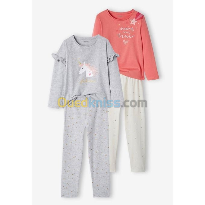 Vertbaudet Pack de 2 Pyjamas Fille &ndash; La Petite Licorne - Gris