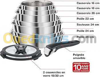 Seb Compact Inox Batterie de cuisine 10 pièces, Induction