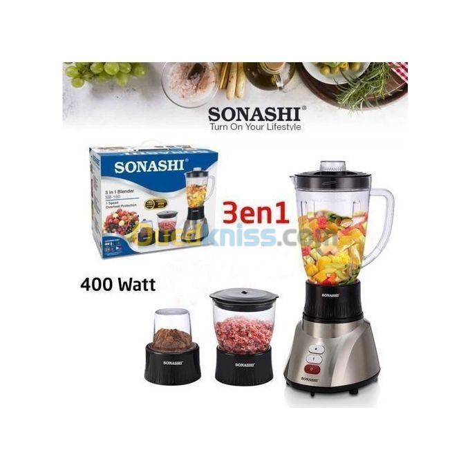 Blender 3En1 400W 220V-240V Avec Bol Hachoir Et Bol Broyeur 1.6L - Sonashi