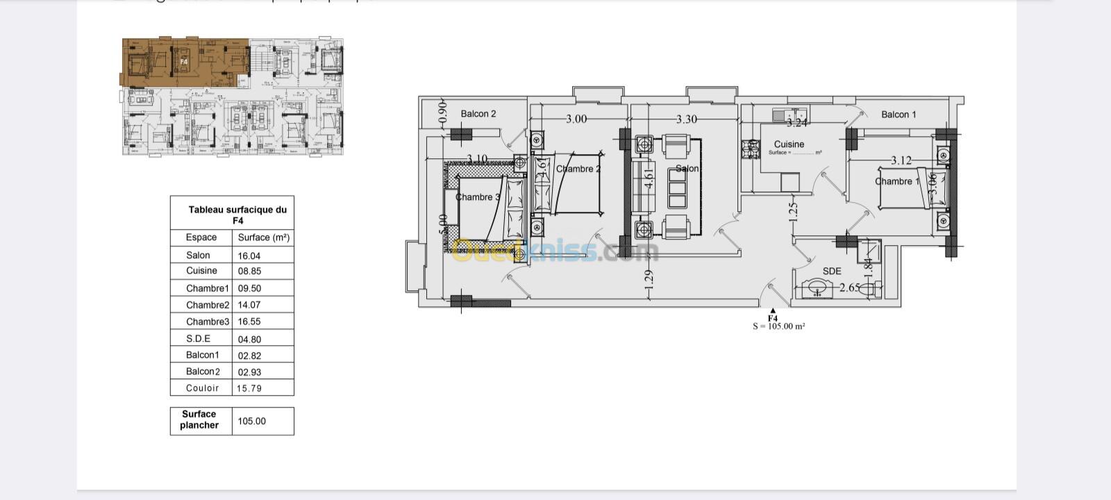 Vente Appartement F4 Alger Bordj el kiffan