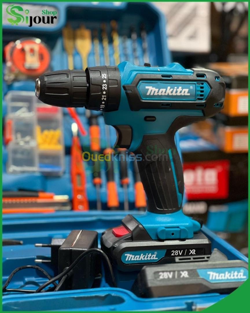 Caisse À Outils 108 Pièces & Visseuse Perceuse Makita28 v  CORDLESS DRILL  no0-550/1650r/min Max Tor