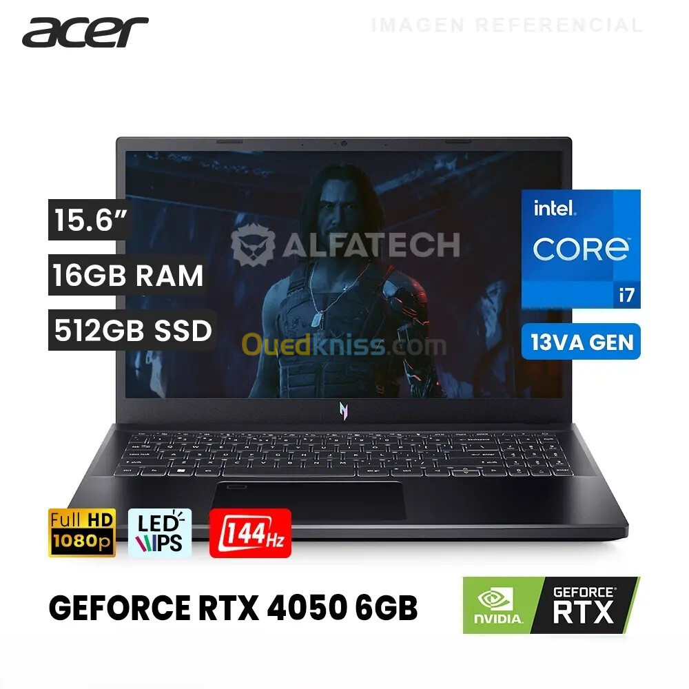 ACER NITRO V15 - INTEL I7-13620H - 16GO - 512GO SSD - 15,6" FHD - RÉTROÉCLAIRÉ - GEFORCE RTX 4050 6G