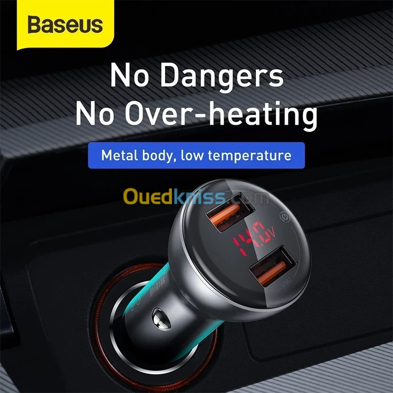 Baseus Digital Display Dual Mini Chargeur De Voiture U+U 45W Câble De Charge Rapide