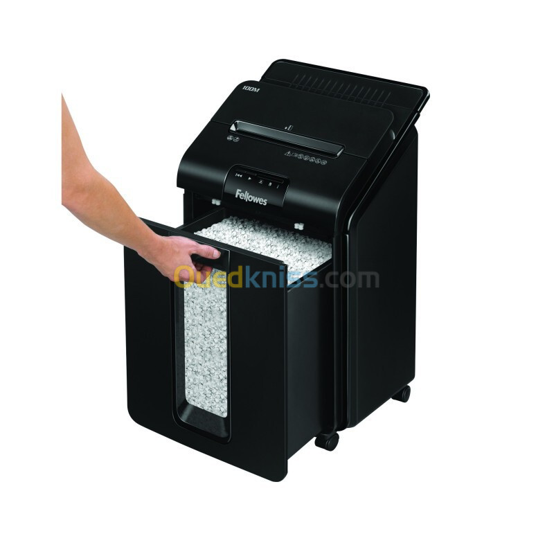 FELLOWES DESTRUCTEUR DOCUMENTS AUTOMAX 100M - 23 LITRES - COUPE CROISÉE P-4 - AGRAFES - TROMBONESES