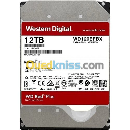 WD RED 12To NAS - 3.5" - SATA 6.0 Gb/S - Disque Dur Interne - 7200 RPM - WD121KFBX