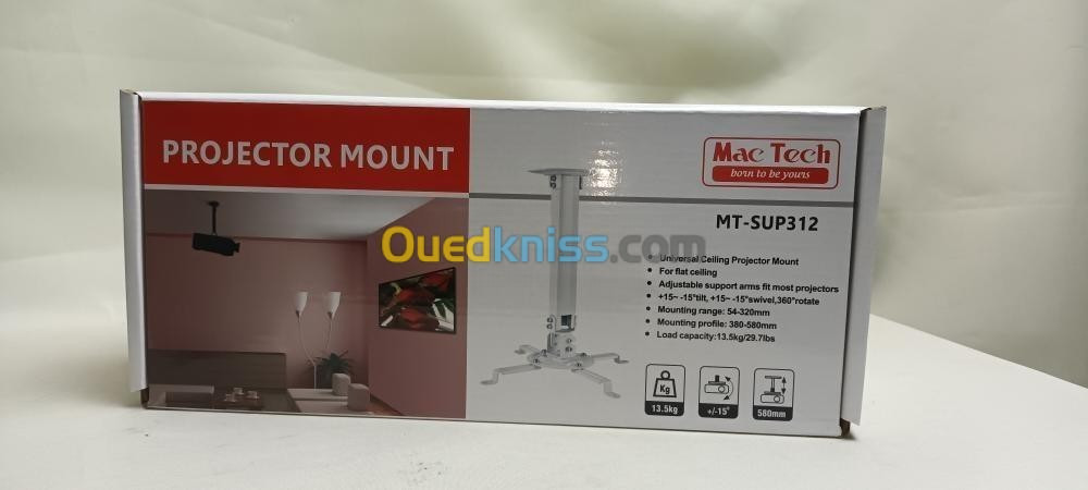 Mac Tech MT-SUP312 Support Plafond Data Show Réglable Pour Un Montage Vertical Facile Et Sécurisé