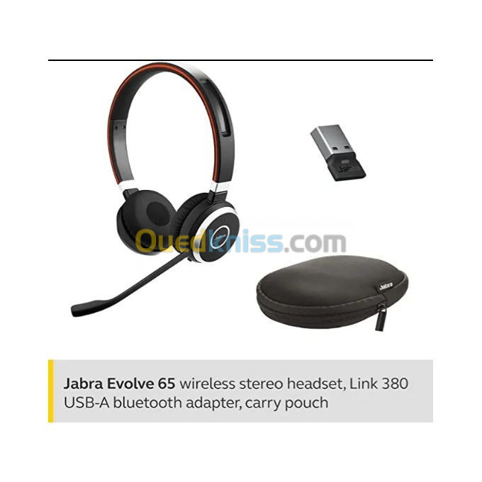 CASQUE JABRA EVOLVE 65 SE STÉREO- SANS FIL- BATTERIE - CERTIFIÉ MICROSOFT - USB BLUETOOTH - NOIR