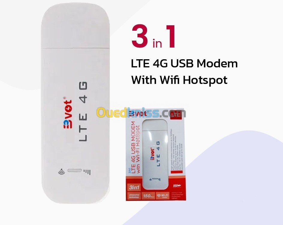 BVOT Clé USB Internet Avec Modem 4G LTE - 3IN1 - 150 Mbps - Avec Wifi Hotspot