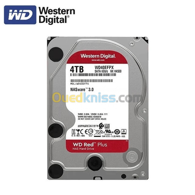 WD 4TB RED NAS PLUS - WD40EFPX - 3,0" SATA 6 Gb/S - 5400 TPM - 256 Mo - HDD