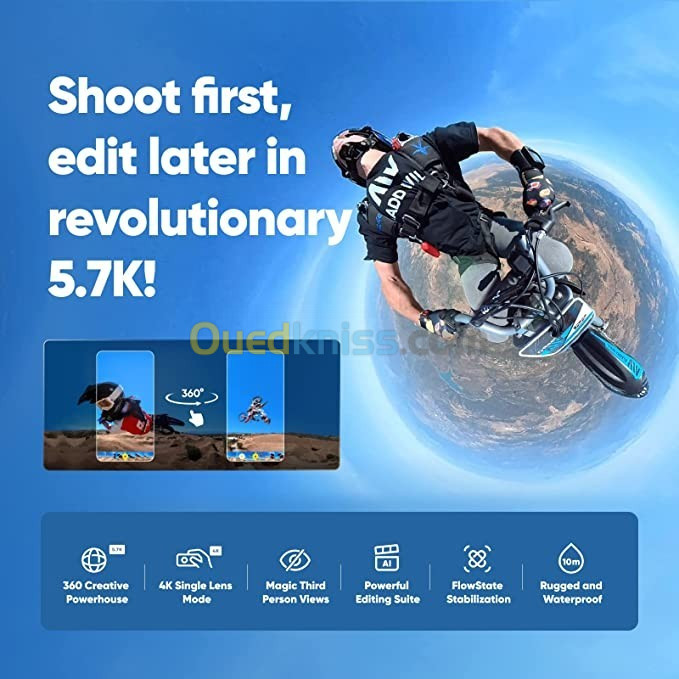 Insta360-Caméra d'action bery étanche, vidéo 5.7K, 10m