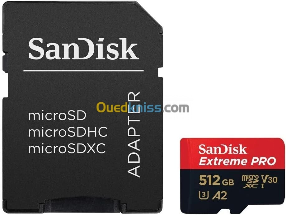 CARTE MÉMOIRE SANDISK EXTREME PRO MICROSDXC UHS-I - 4K UHD 512GB - 200MBS - AVEC ADAPTER