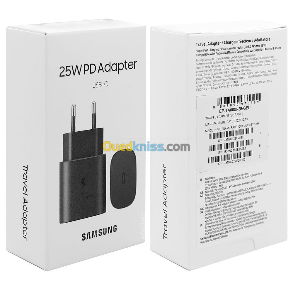 Chargeur ultra rapide d'origine Samsung 25 W et câble USB C