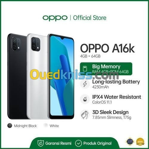 OPPO OPPO A16K - 3 GB - 32 GB - 6.52" IPS - 4230 MAh - 13 Mp - Blister -