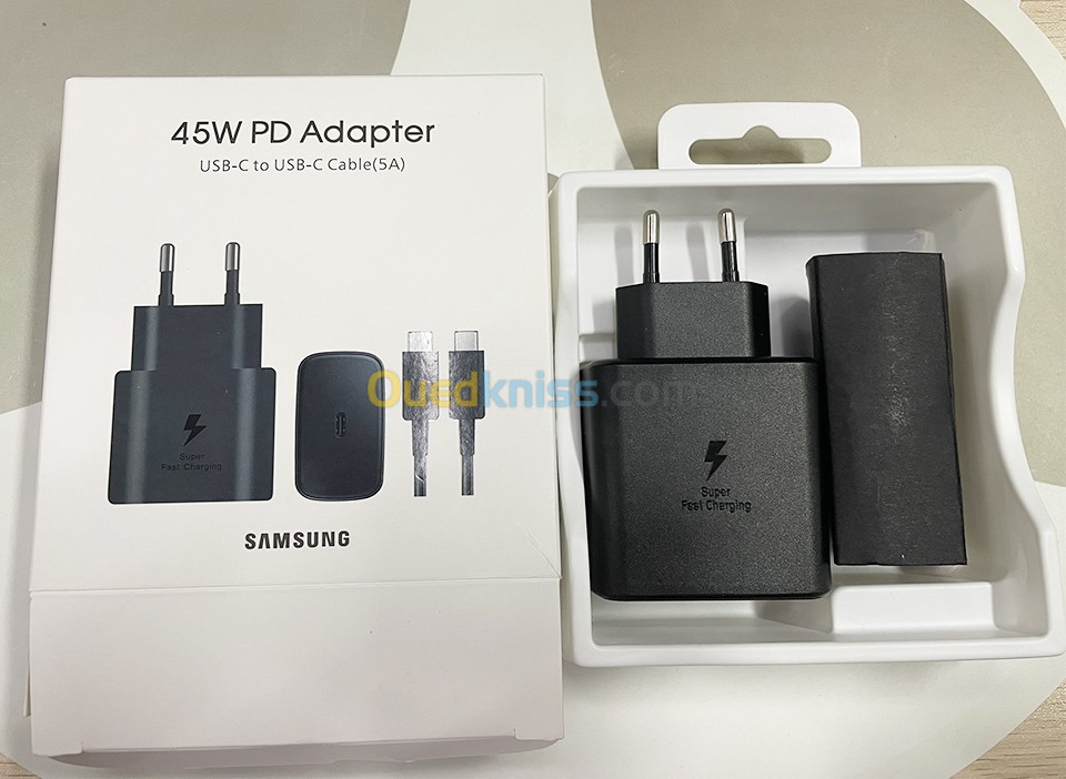 SAMSUNG Chargeur 45W Adaptateur Secteur - USB Type C To C Câble 5A - 1.8m -  Alger Algérie