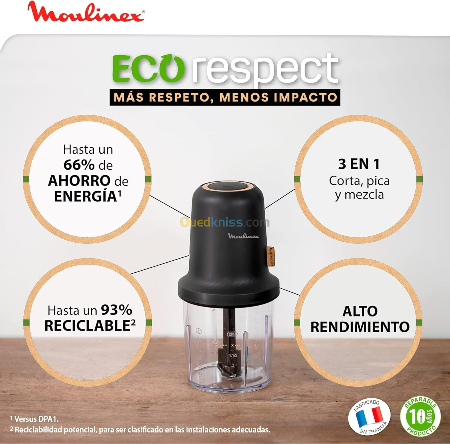 Hachoir Moulinex Eco Respect 0,5 L, 2 lames, 500 W AT80E810