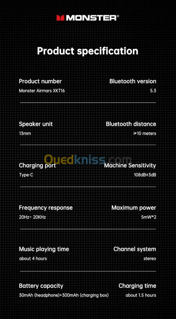 Monster XKT16-Écouteurs sans fil Bluetooth 5.3