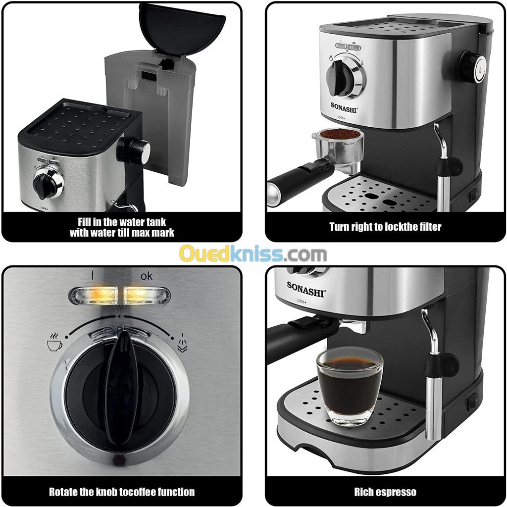 SONASHI Cafetière mini model 15Bars Capacité 1.L 850W SCM-4963