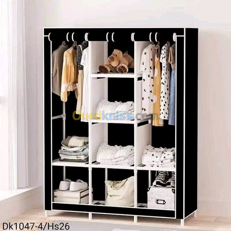 Armoire De Rangement et Penderie 7 Étages Porte Cintres Et Rideau Anti-Poussière