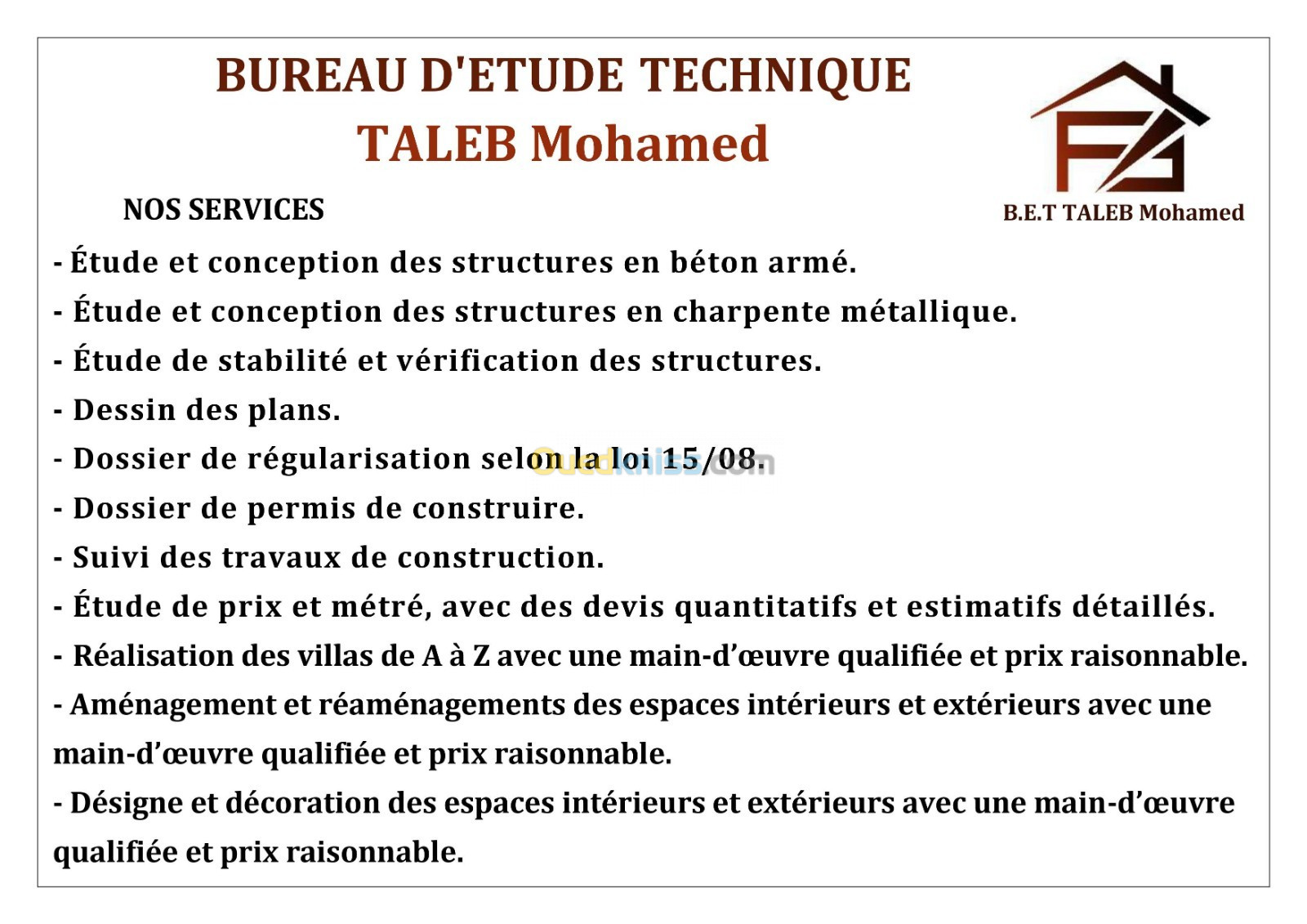 Regularisation des maisons, architecture, génie civil, تسوية وضعية البنايات ،مهندس معماري و مدني