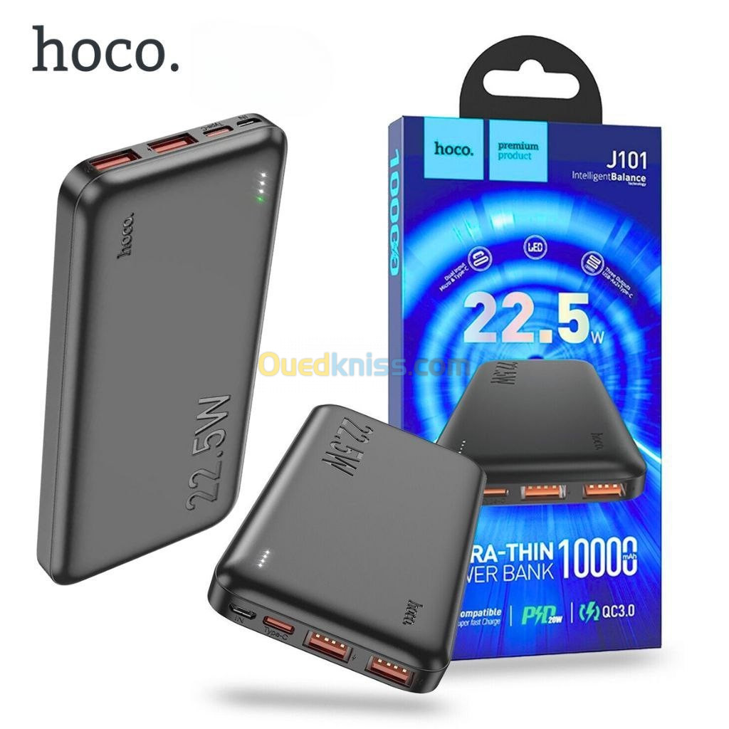 Hoco Power Bank À Charge Rapide Qc 3.0 Ultra-Thin 10000mA