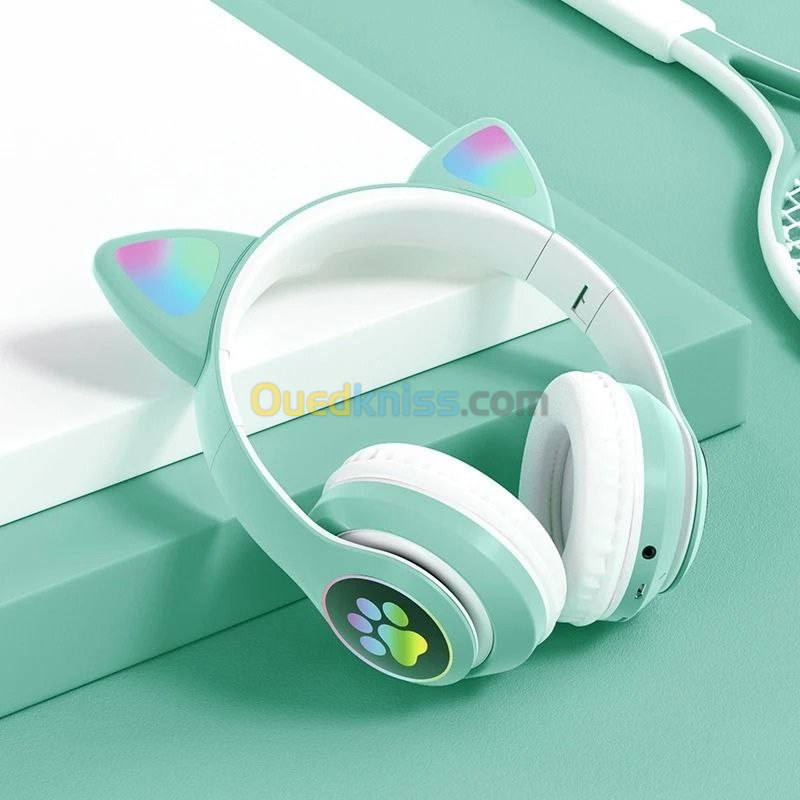 Casque stéréo Bluetooth sans fil oreilles de chat 