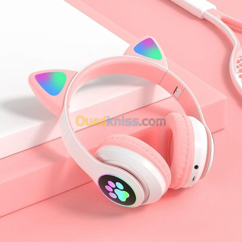 Casque stéréo Bluetooth sans fil oreilles de chat 