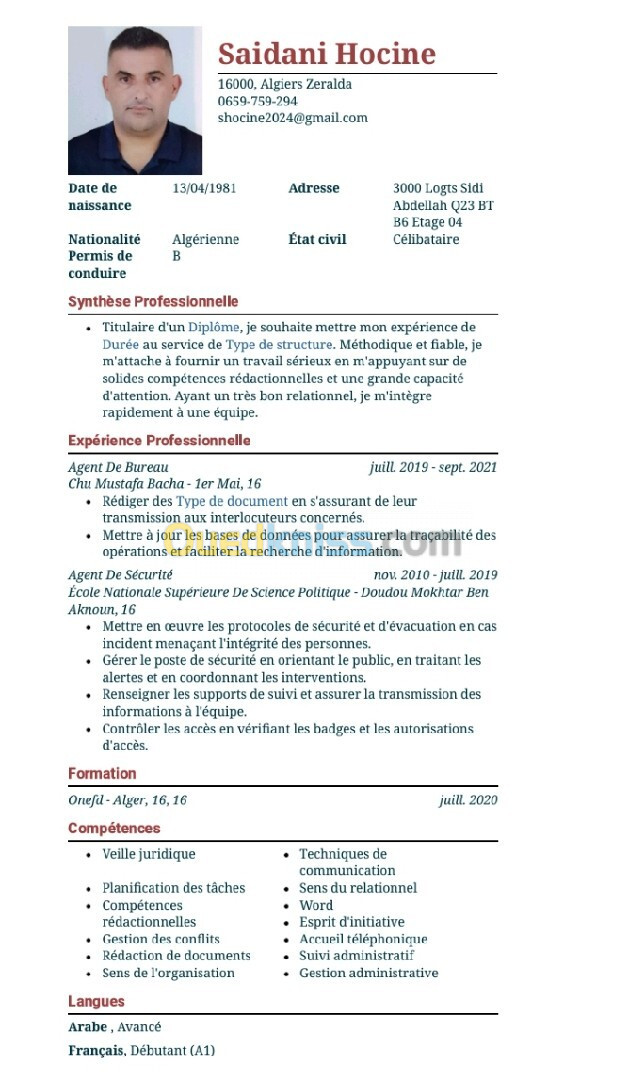 Agent de bureau ou sécurité ou polyvalent