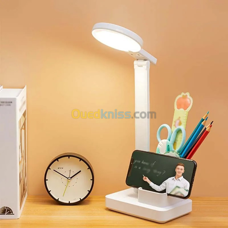 Lampe de bureau LED Protection des yeux pliable avec porte-stylo, Rechargeable en USB