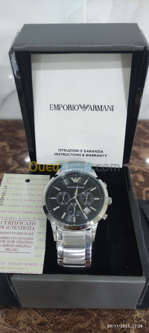 [Authentic] Emporio Armani Classic Chronograph Black Dial Steel Men Watch AR2434