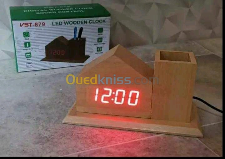 Digital Wooden Clock Sound Control VST-879 ساعة خشبية للمكتب