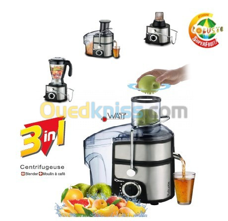 Robuste Centrifugeuse - Blender - Moulin A Café /Epices - 3 En 1 -Cxl3In1 - Gris / Noir