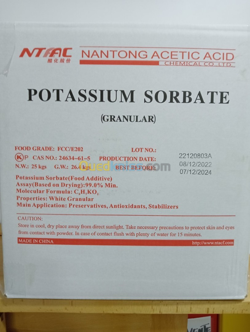 ACIDE SORBIQUE / SORBATE DE POTASSIUM / PROPIONATE 