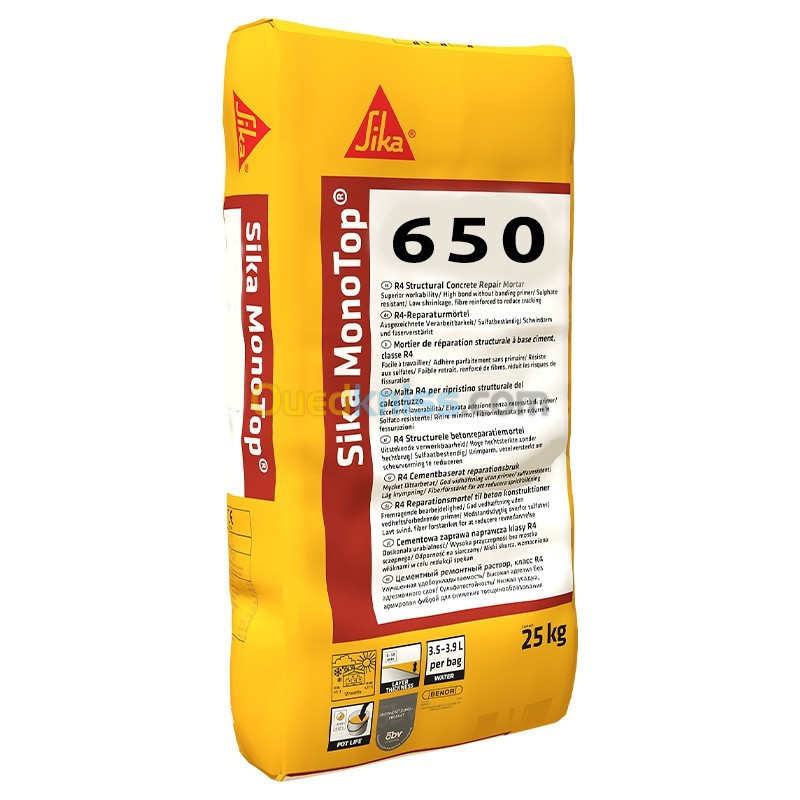 Sika MonoTop®-650 Classe R3  Mortier de réparation fibré prêt à gâcher