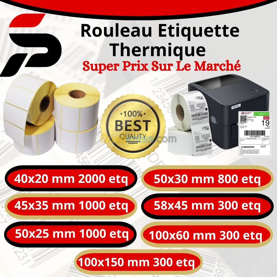 Étiquettes thermiques 100x60 mm (Rouleau de 1000)