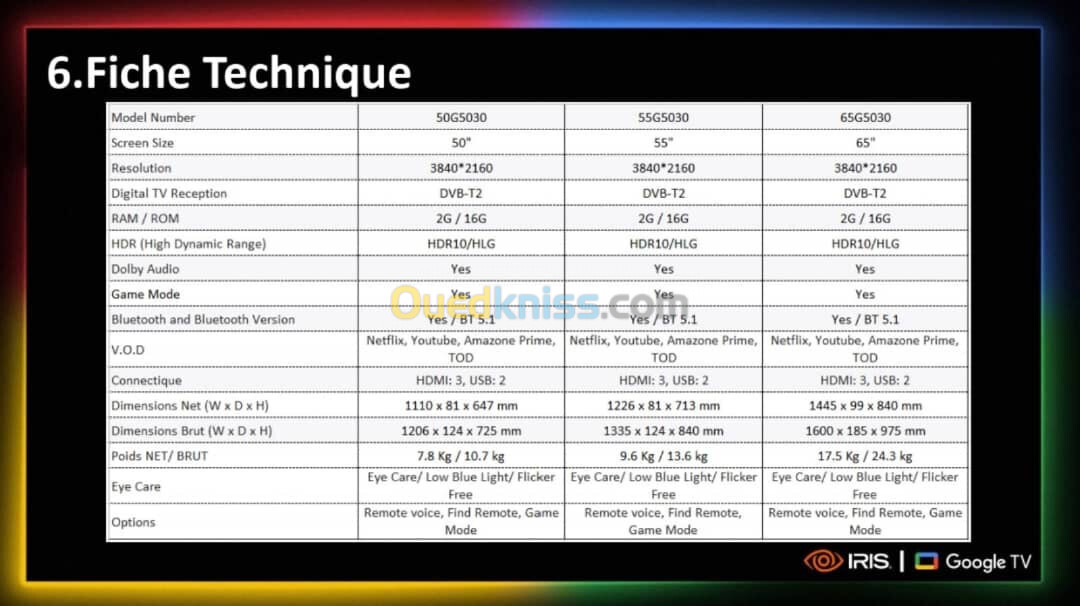 IRIS GOOGLE TV 50"G5030  4K UHD ANDROID 