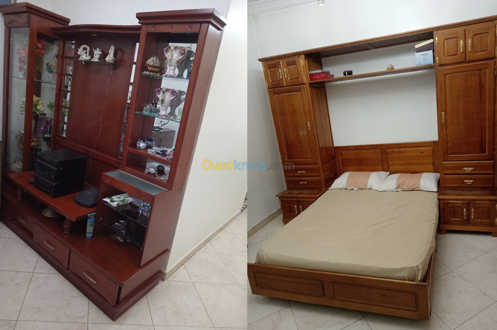 Pack chambre à coucher + matelas offert + bibliothèque + table basse