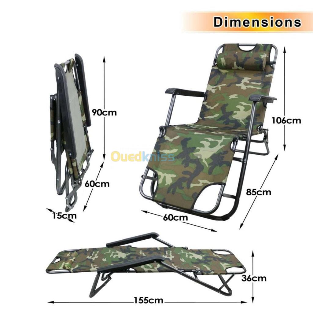  Chaise Longue Pliable et réglable, Portable et Durable Motif Camouflage