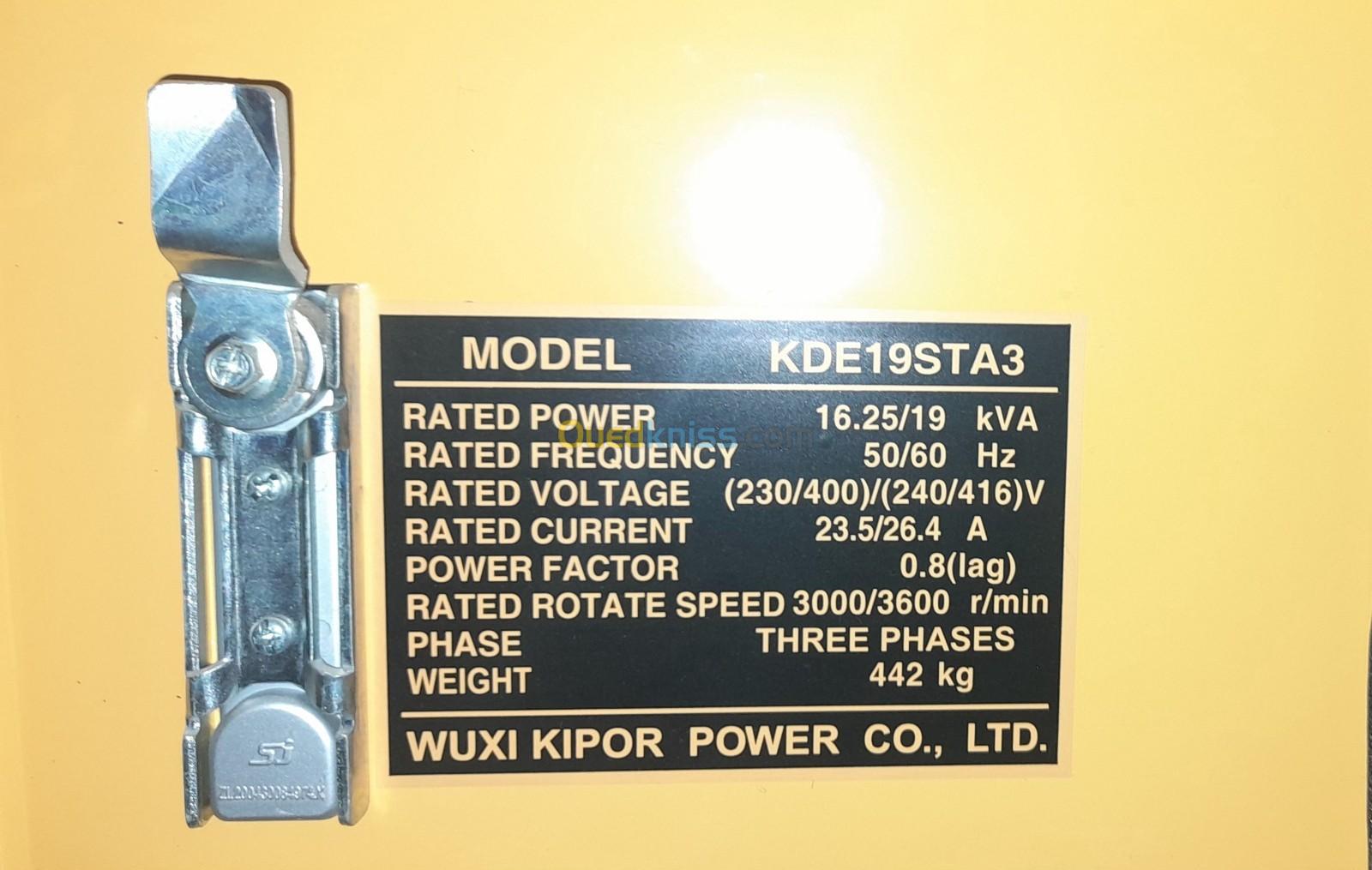 Groupe électrogènes de marque KIPOR 19 KVA STA3 diesel avec armoire three phases (380v).