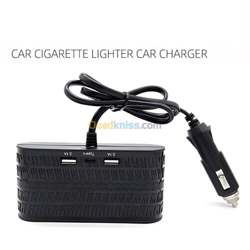 OLESSON 1654 Chargeur de Voiture 4 Sockets Lighter Cigarette 2 Adaptateur de Charge USB + 1 Type-C