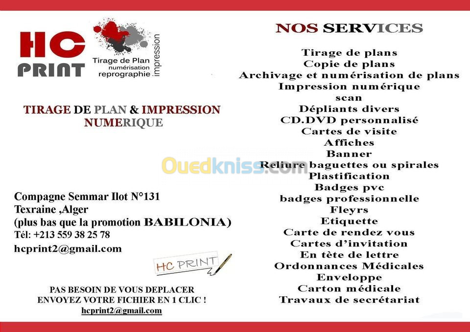 TIRAGE DE PLAN ET IMPRESSION DIVERS