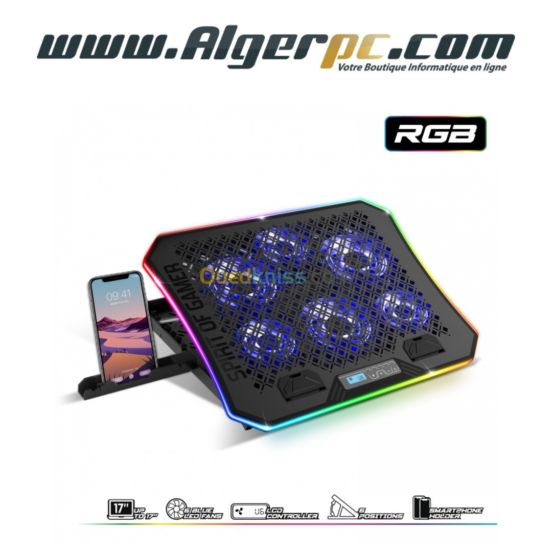 Refroidisseur Spirit Of Gamer Airblade 1200 pour un ordinateur portable de 17 pouces/RGB