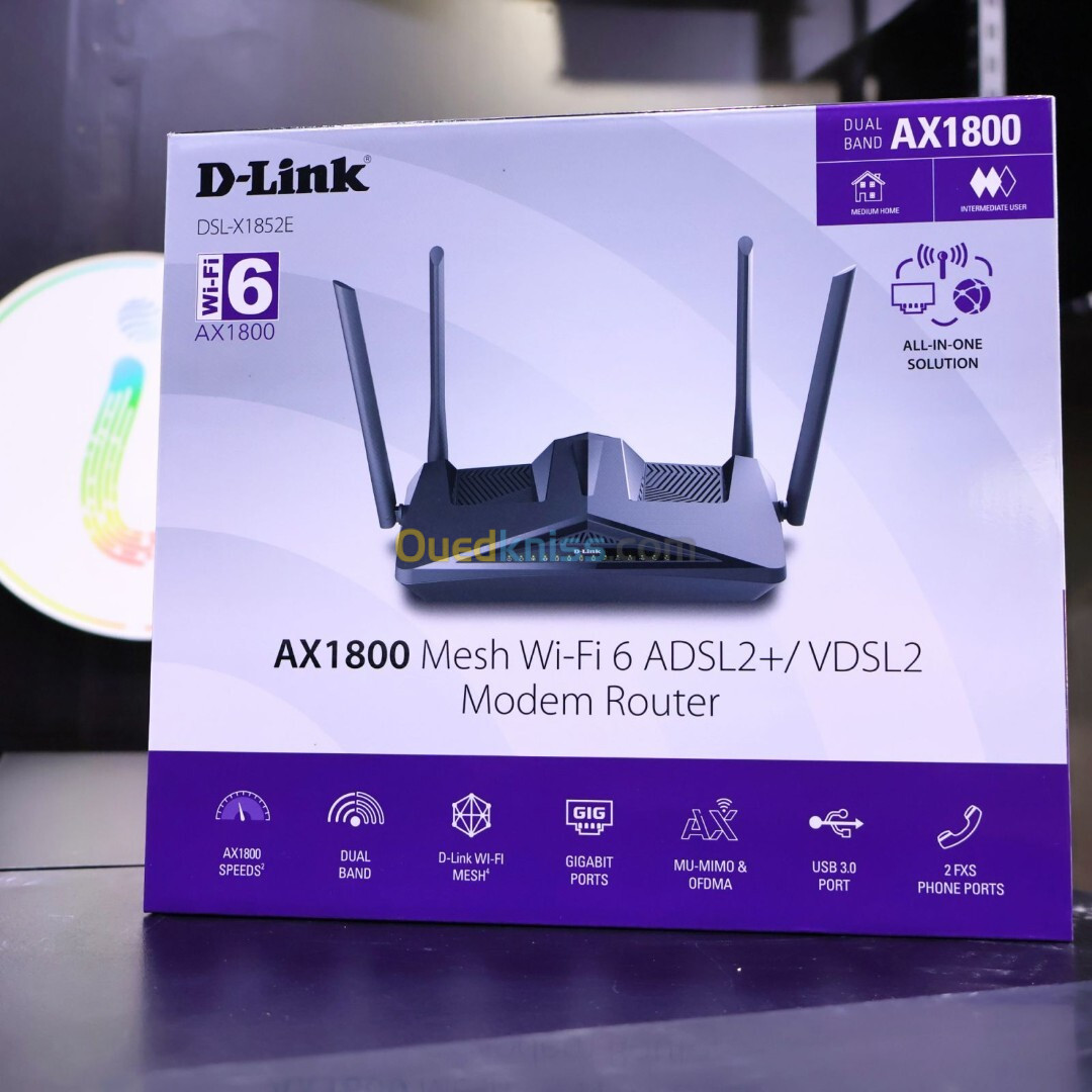 D-LINK DSL-X1852E Dual Band Wireless AX1800 WI-FI 6 VDSL2/ADSL2+ Modem Router