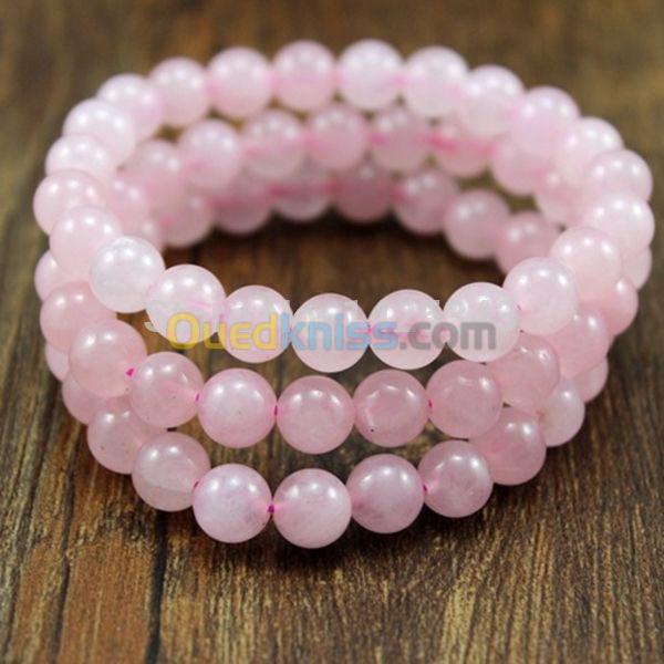 Bracelet en vraies pierres naturelles Quartz Rose 