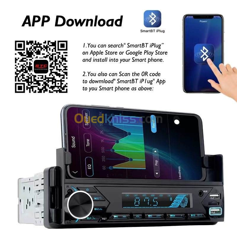 Poste radio BT In-dash 1 Din Fm Aux-in Récepteur SD USB avec support de téléphone