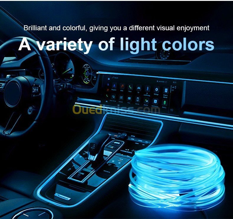 Bande lumineuse Fiber optique Led fluo RGB USB pour intérieur de voiture